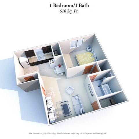 1 Bed 1 Bath 610SqFt Floor Plan at Barkley Ridge Apartments, Kentucky, 41071